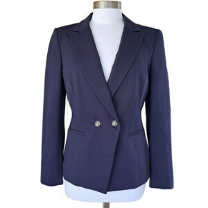 White House Black Market Navy Blue Ponte Double-Breasted Jacket Blazer Size 6